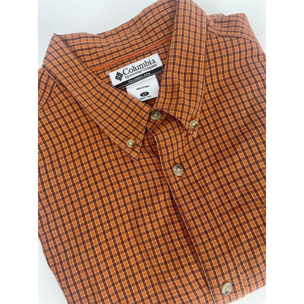 Columbia Long Sleeve Button Down Men’s LT Orange Brown Stripe